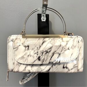 2 Handled Marble Pattern Wallet Crossbody Clutch / New